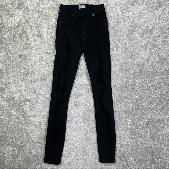Agolde Sophie Jeans Women’s 24 (Tag 25) Black Skinny Ripped Distressed Mid-Rise - Picture 1 of 11
